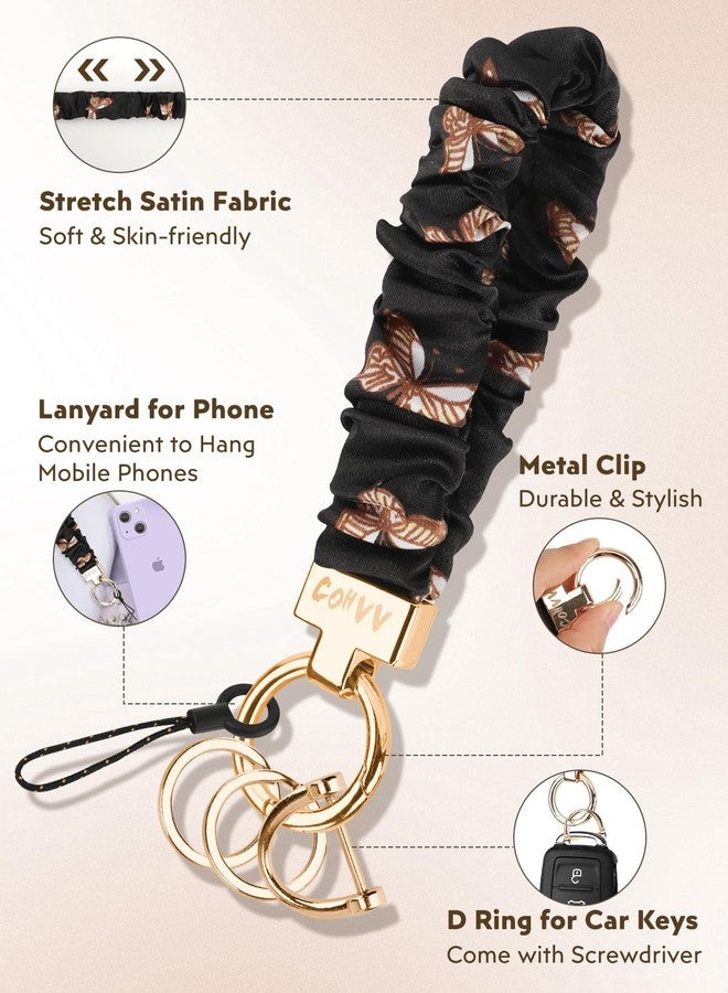 COHVV Scrunchie Keychain Wristlet for Women Men- Stretch Car Key Holder Bracelet, Cute Black Key Chain Wristlet for Teacher, Gym, Shopping & Travel (Classic Black) - Image 3